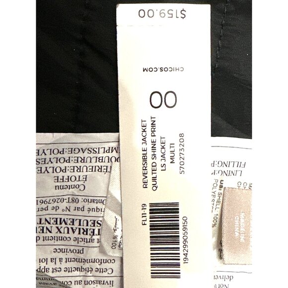 Chicos Reversible Quilted Puffer Jacket Elegant Blue Gold Paisley Lightweight 00 - Picture 12 of 13